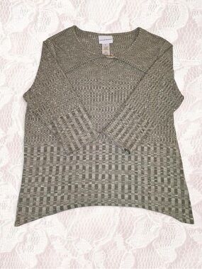 Alfred Dunner Olive Green Shark Bite Hem Patterned Knit Top Medium